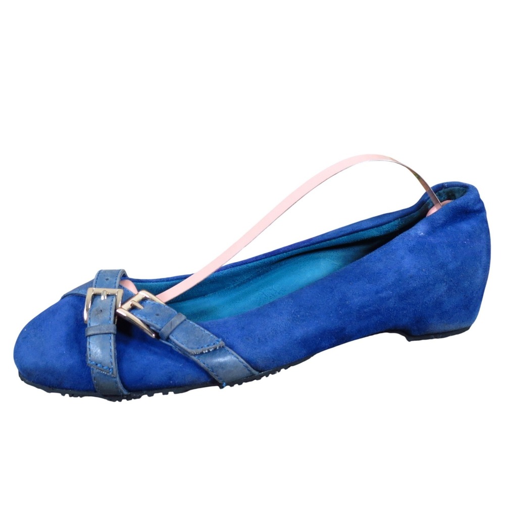 Vionic Milan Women size 6.5 Orthaheel Support Ballet Flats Blue Suede Buckle